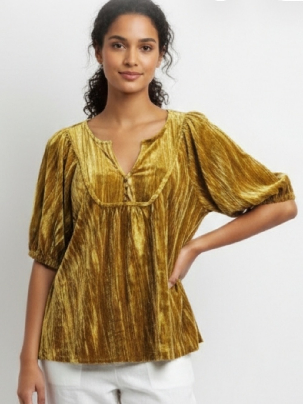 Maurices Gold Velour BabyDoll Top Goth Boho Gypsy Hippie